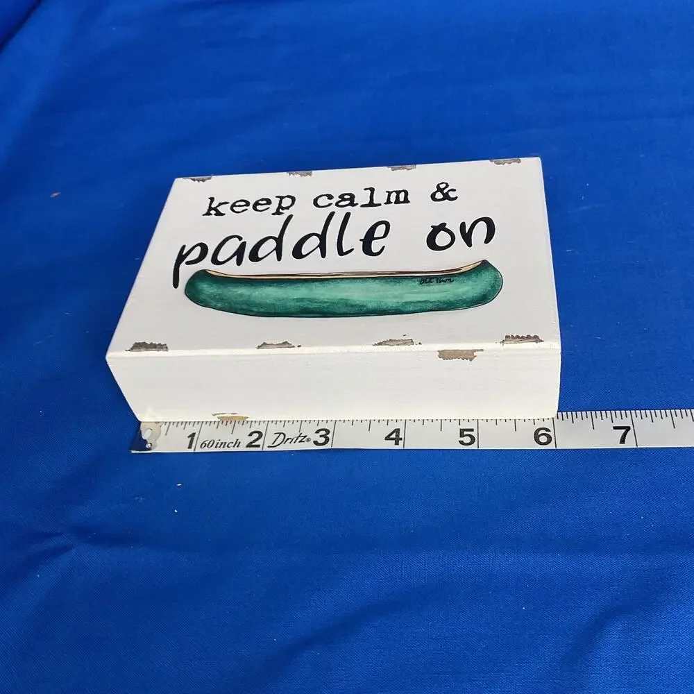 Keep Calm & Paddle On Wooden Block Sign Green Canoe Cabin Lake House Decor
